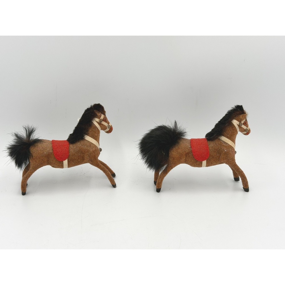 Vintage Max Carl West Germany Horse Figurine Pair Real Fur Monkey Label